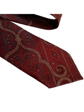 Vintage Necktie Oscar De La Renta Mens Paisley Silk Tie Burgundy Multicolor